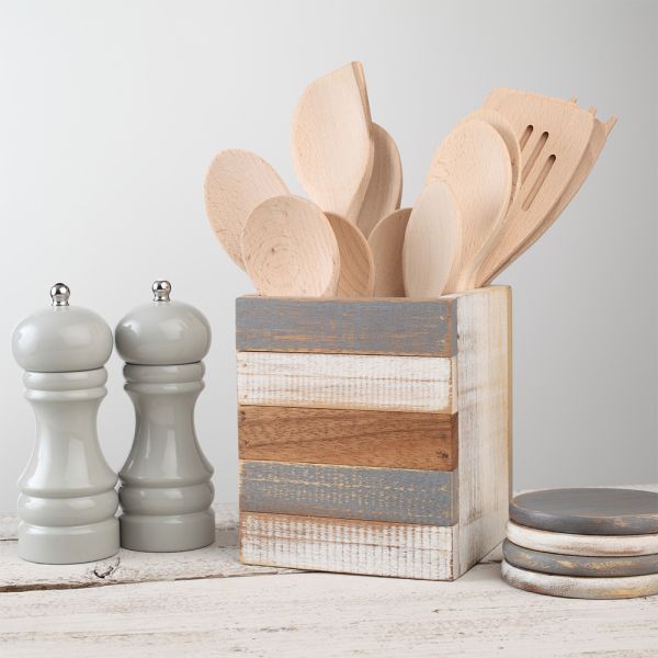 Drift Utensil Box - Grey White & Acacia