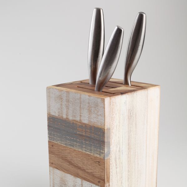 Drift Knife Block - Grey White & Acacia