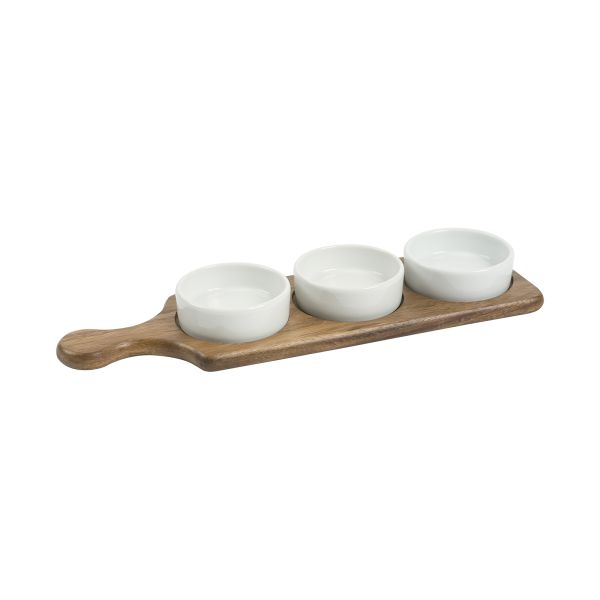 Reversible Handled Serving Board With Dip Dishes & Grove